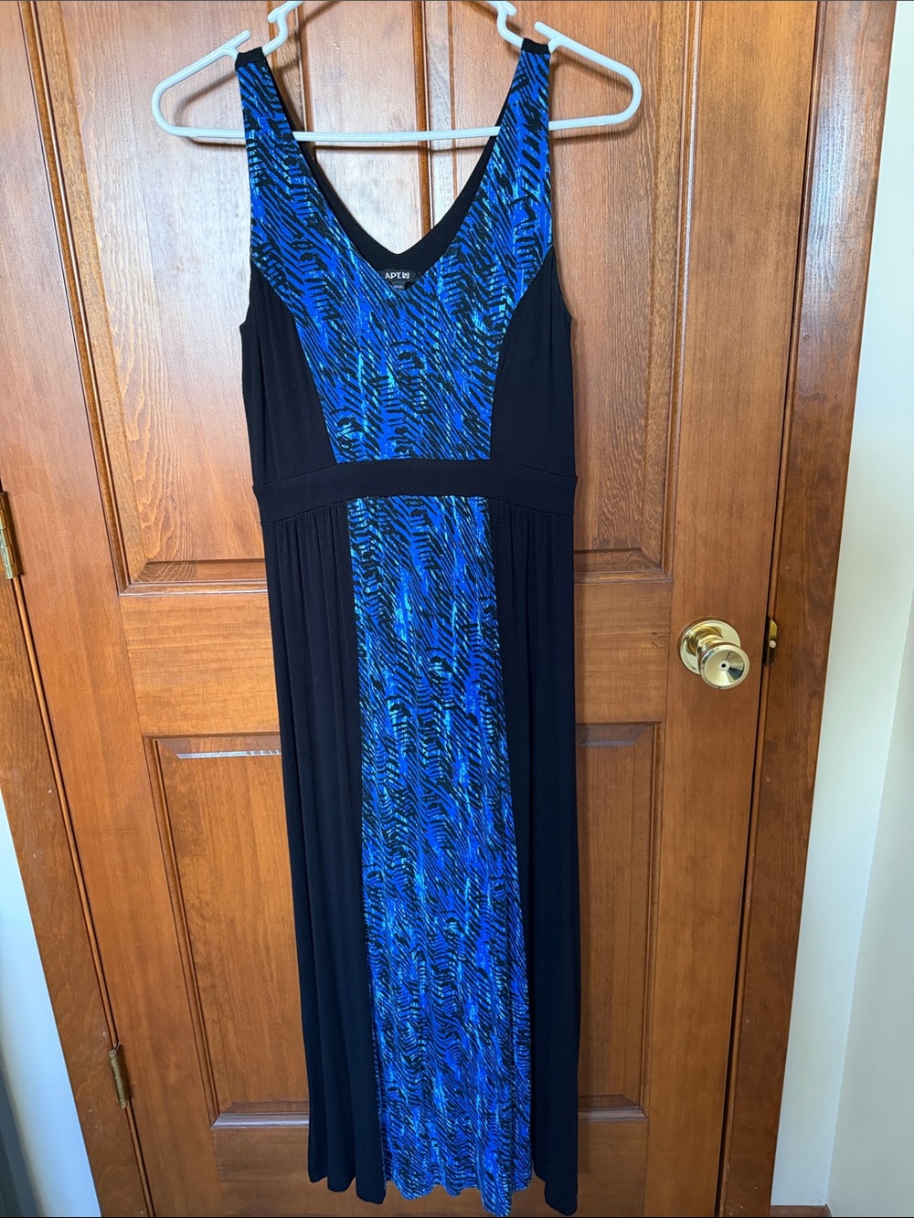Apt. 9 Black Maxi Dress with Vibrant Blue Center Panel petite small